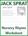 Jack Sprat Nursery Rhyme Worksheet
