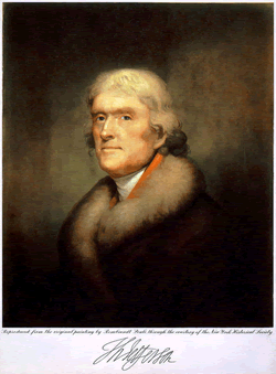 This portrait of Thomas Jefferson was painted by Rembrandt Peale in 1805, the year Jefferson began his second term as president of the United States (1801-1809).