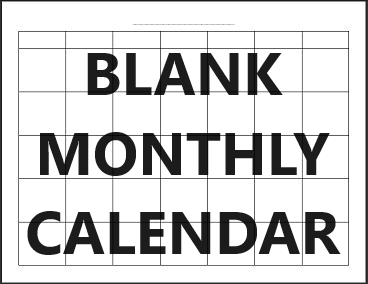 Printable Blank Monthly Calendar - Free to print (PDF file).