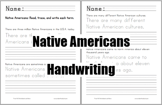 Native Americans Handwriting Practice - Worksheet is free to print (PDF file).