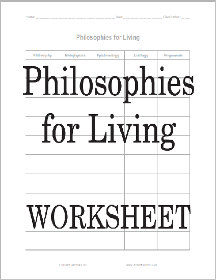 Social Studies Printable - Philosophies for Living Sheet
