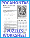 Pocahontas Bellwork Puzzle Worksheet