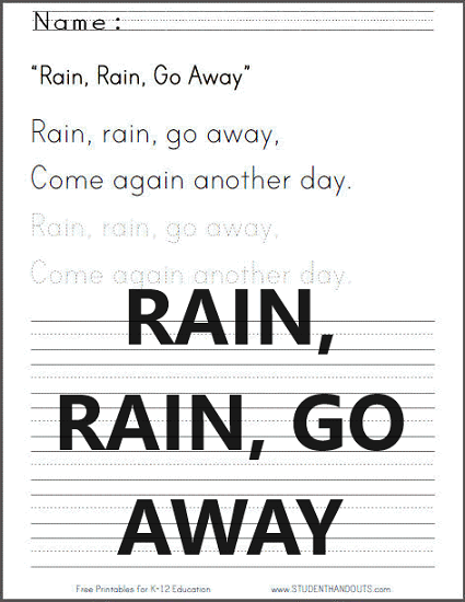 Rain Rain Go Away - Free Printable Worksheet for Kids (PDF File)