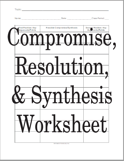 Social Studies Printable - Compromise, Resolution, and Synthesis - Free to print (PDF file).
