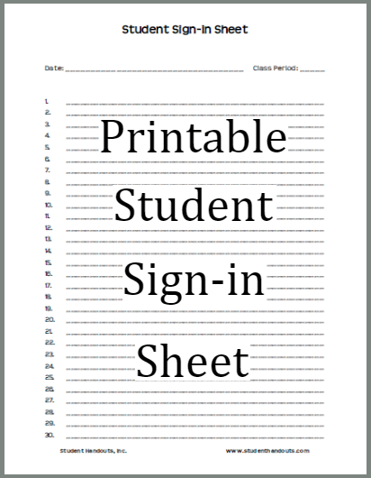 Free Blank Printable Student Sign-in Sheet with 30 Rows, Version 1