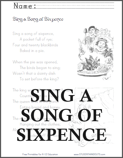 Sing a Song of Sixpence - Worksheets are free to print (PDF files).