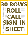 Student sign-in sheet with thirty rows.