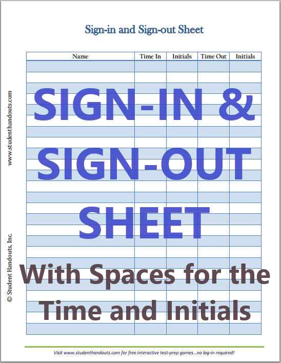 Printable Employee Sign-in and Sign-out Sheet - Free to print (PDF file) with spaces for times and initials.