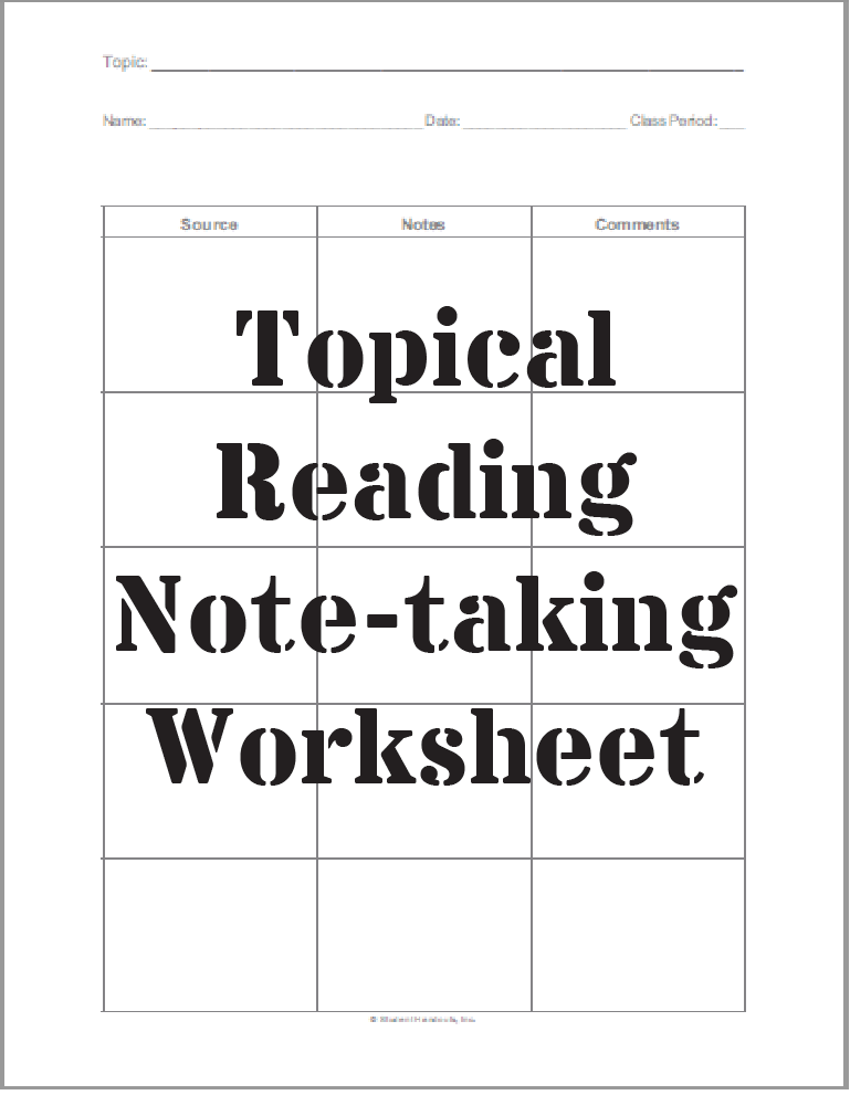 Social Studies Printable - Topical Reading Note-taking Sheet - Free to print (PDF file).