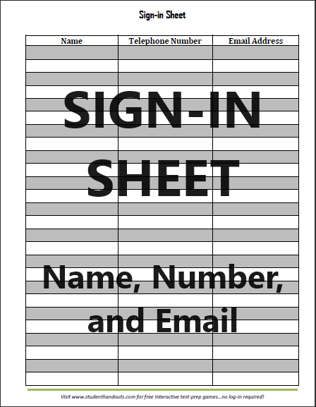Guest and Visitor Sign-in Sheet - Free to print (PDF file). With spaces for name, phone number, and email address.