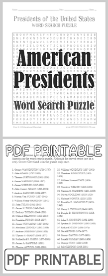 American Presidents Word Search Puzzle