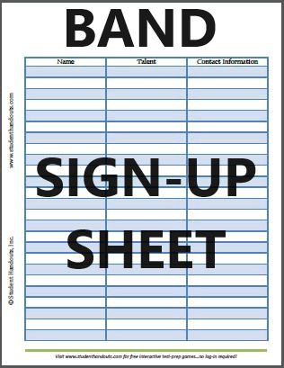 Band Sign-up Sheet - Free to print (PDF file).