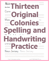 Thirteen Original Colonies Spelling and Handwriting Practice