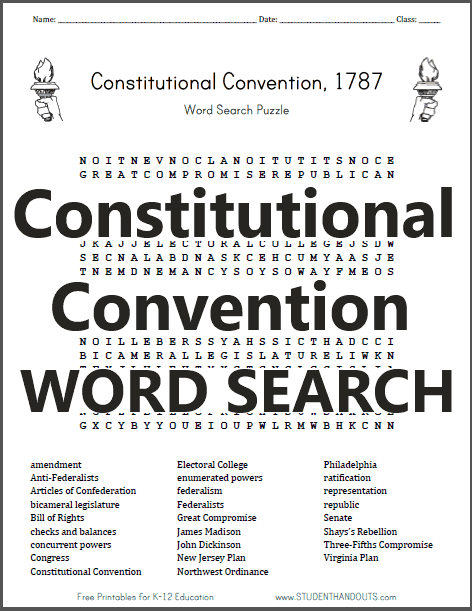 Constitutional Convention Word Search Puzzle - Free to print (PDF file).