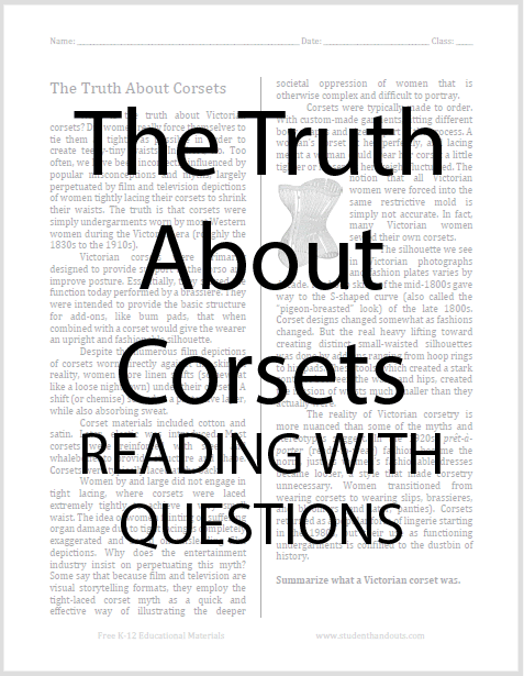 The Truth About Corsets Reading with Questions - Free to print (PDF file).