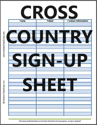 Cross Country Sign-up Sheet - Free to print (PDF file).