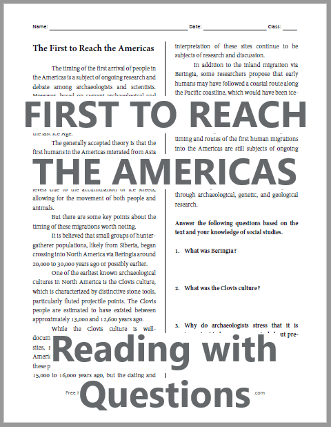 First to Reach the Americas Reading with Questions - Free to print (PDF file) for American History classes.