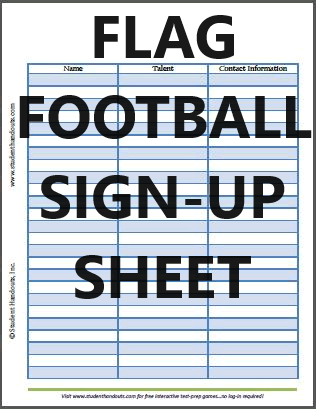 Flag Football Sign-up Sheet - Free to print (PDF file).
