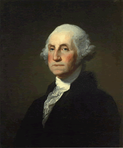 George Washington (1732-1799), first president of the United States of America and former leader of the Continental (Revolutionary) Army. Washington served two terms in office before retiring from political life.