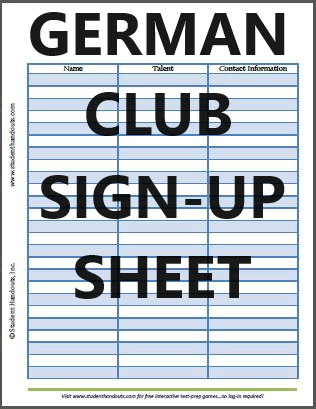German Club Sign-up Sheet - Free to print (PDF file).