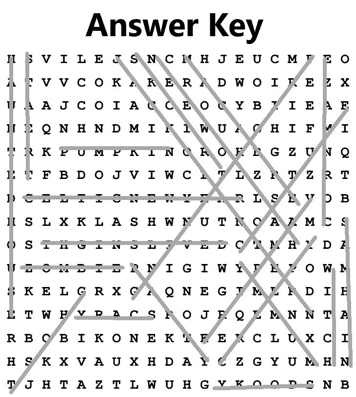 Halloween Word Search Puzzle Amswer Key