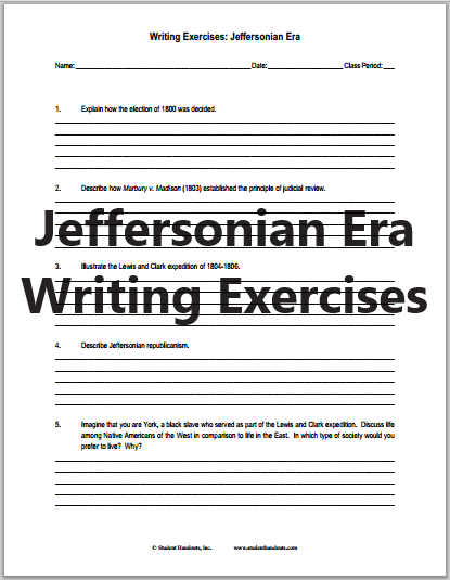 Jeffersonian Era Essay Questions - Free to print (PDF file) for high school American History students.