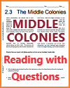 Middle Colonies Reading Worksheet for United States History