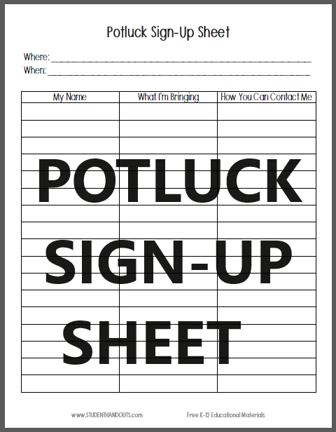 Potluck Sign-up Sheet - Free to print (PDF file).