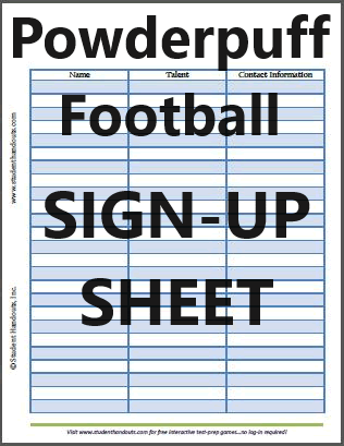 Powderpuff Football Sign-up Sheet - Free to print (PDF file).