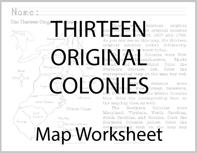 Thirteen Original Colonies Map Worksheet - Free to print (PDF file).