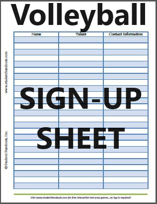 Printable Volleyball Sign-up Sheet - Free to print (PDF file).