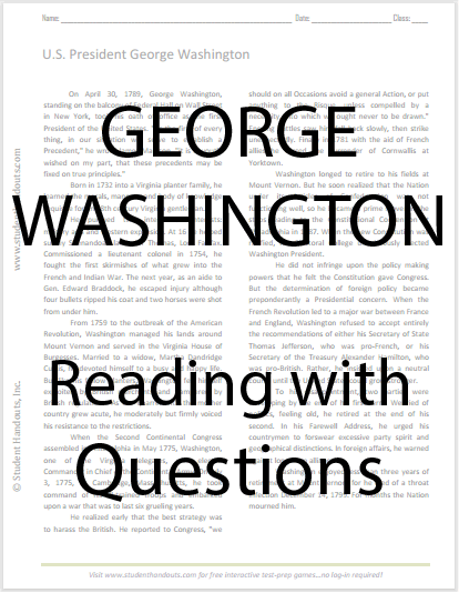 George Washington Reading with Questions - Free to print (PDF file).