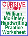 William McKinley Cursive Script Handwriting Practice Worksheet