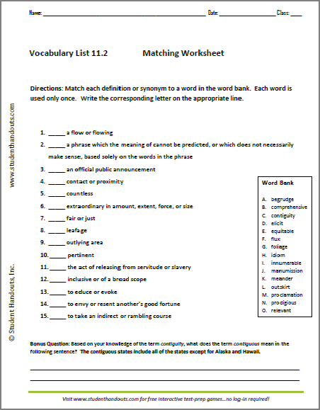 11.2 Vocabulary Matching Worksheet - Free to print (PDF file).