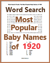 Popular Baby Names of 1920 Word Search Puzzle