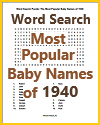 Most Popular Baby Names of 1940 Word Search Puzzle