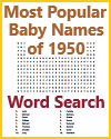 Most Popular Baby Names of 1950 Word Search Puzzle
