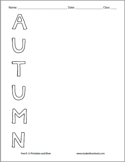 Autumn Acrostic Poem Worksheet - Free to print (PDF file).