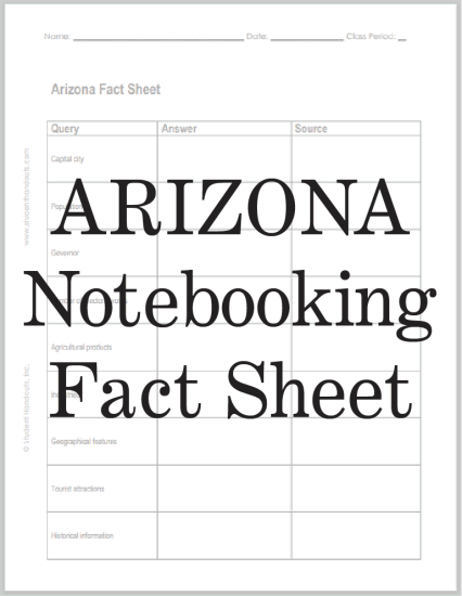 Arizona Research Worksheet - Free to print (PDF file).