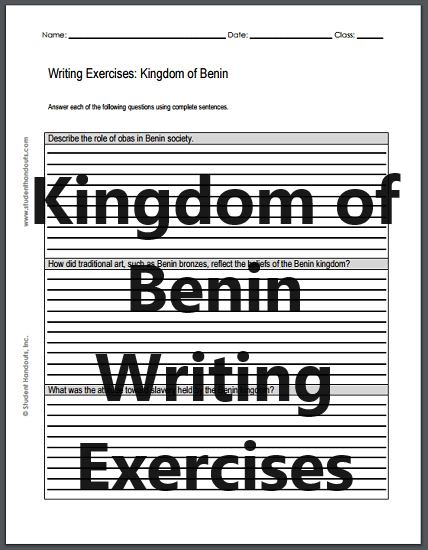 Kingdom of Benin Writing Exercises - Worksheet is free to print (PDF file).