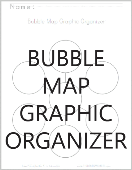Free to print (PDF file) is this bubble map graphic organizer, with six bubbles erupting from the central bubble. Great organizational tool for writing in grades K-12.