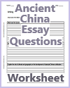 Ancient China Essay Questions Worksheet
