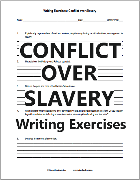 Conflict over Slavery Essay Questions - Free to print (PDF file).For high school United States History students.