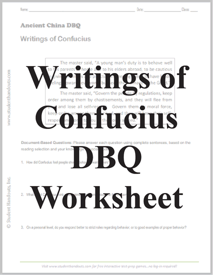 Writings of Confucius DBQ - Worksheet is free to print (PDF file). Designed for high school World History classes.