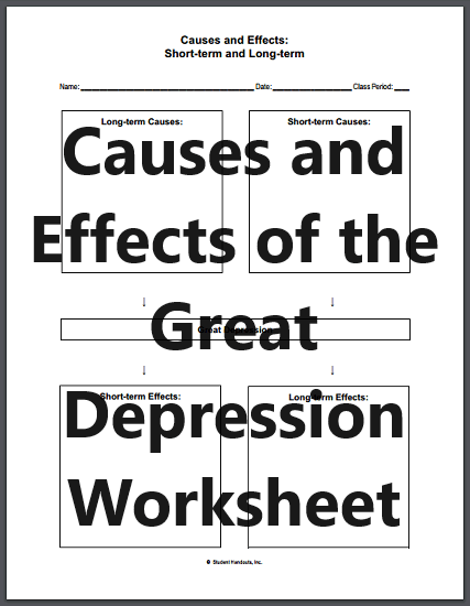 Causes and Effects of the Great Depression Blank Worksheet - Free to print (PDF file) for high school United States History students.