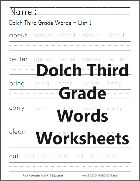 Dolch Third Grade Words Worksheets - Free to print (PDF files).