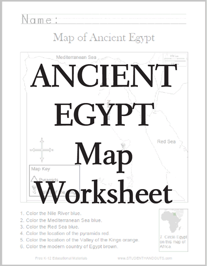Map of Ancient Egypt Worksheet for Kids - Free to print (PDF file).