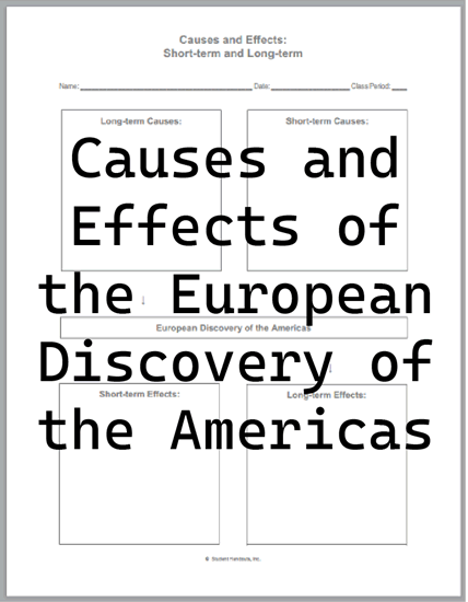 Causes and Effects of the European Discovery of the Americas - DIY Infographic Worksheet - Free to print (PDF file).