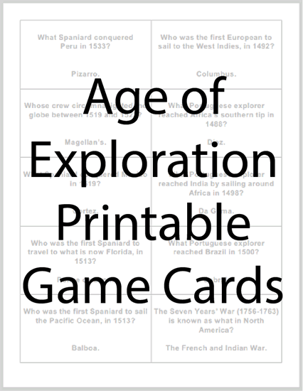Age of Exploration Printable Flashcards - Free to print (PDF file).