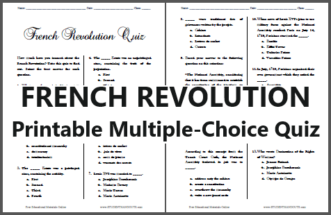 French Revolution Pop Quiz for World History - Free to print (PDF file).